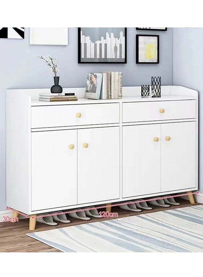 CityRiya-Long Shoe Cabinet Shoe Rack Stackable Shoe Shelf Storage Organizer White Wooden Shoe Rack for Closet Multifunctional Shoe Storage Cabinet for Balcony Bathroom Living Room and Hallway - Image 1
