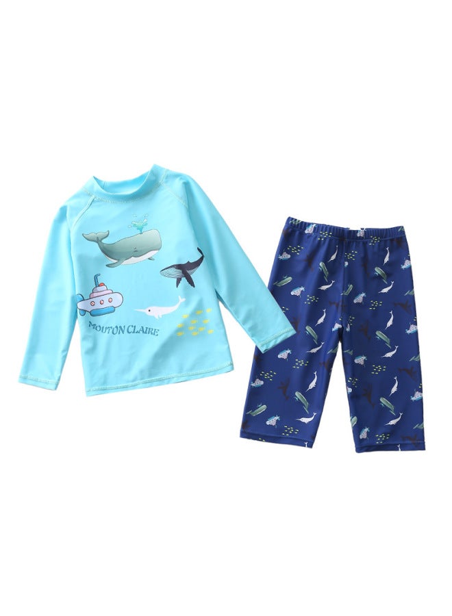 Children's Swimwear For Boys, Two-piece Long Sleeve Mid-length Pants, Medium To Large Boys' Swimwear, Five-point Pants, Warm New Boys' Swimwear