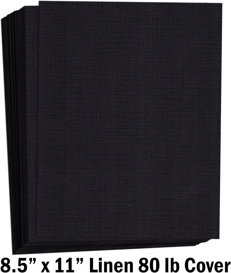 Hamilco Colored Cardstock Scrapbook Paper 8.5x11 Linen Textured Color Card Stock Paper Black 80 lb Cover 50 Pack - Image 2