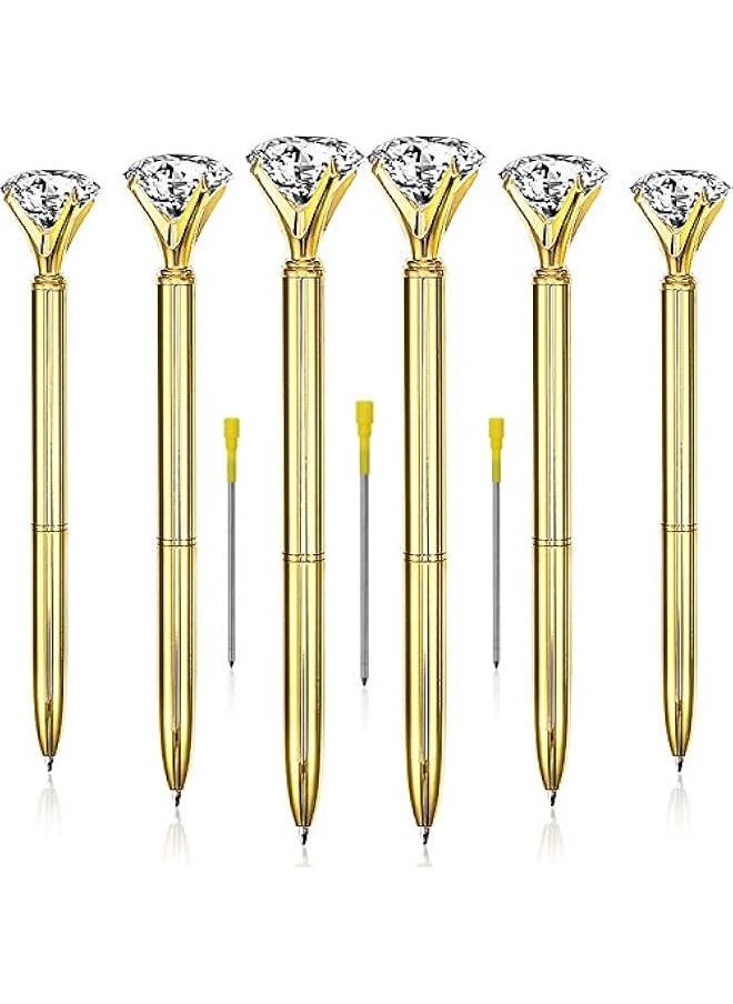 Generic 12 Pieces Big Diamond Crystal Ballpoint Pens and 6 Pieces Ballpoint Pen Refills, Black Ink (Gold)  - Image 1