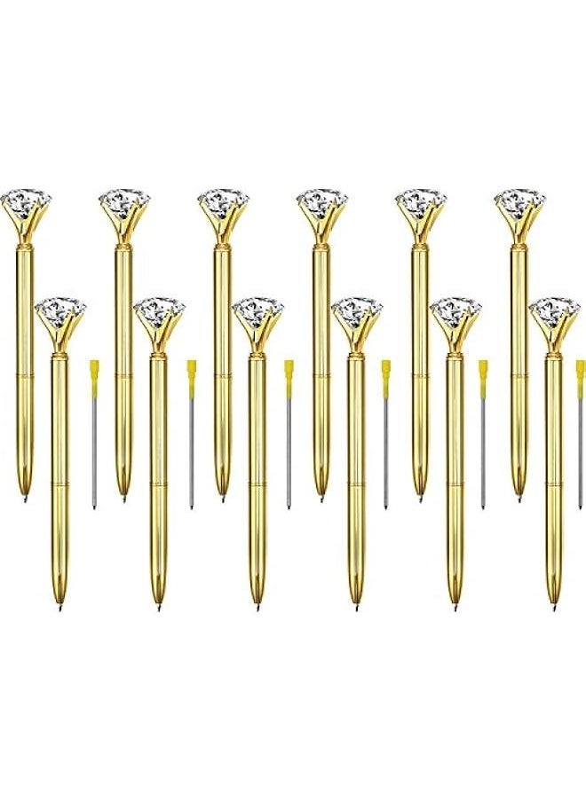 Generic 12 Pieces Big Diamond Crystal Ballpoint Pens and 6 Pieces Ballpoint Pen Refills, Black Ink (Gold)  - Image 2