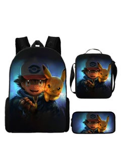Pikachu New Cartoon Anime Student Backpack Three-Piece Set 29*42*16cm 