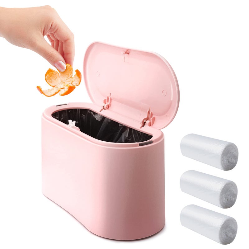 Business King Mini Desk Trash Can with Lid with 90 Pcs Trash Bag, Lint Bin 0.5 Gallon Countertop Waste Bin for Table Tiny Garbage Can for Office Bedroom (Pink) - Image 1