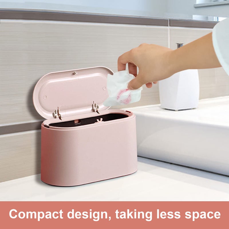 Business King Mini Desk Trash Can with Lid with 90 Pcs Trash Bag, Lint Bin 0.5 Gallon Countertop Waste Bin for Table Tiny Garbage Can for Office Bedroom (Pink) - Image 2
