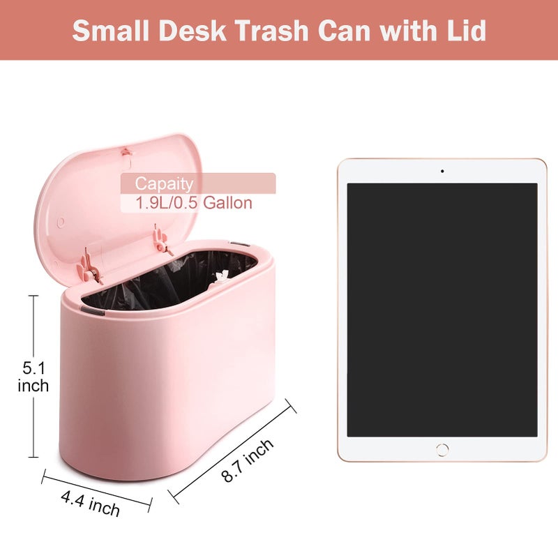 Business King Mini Desk Trash Can with Lid with 90 Pcs Trash Bag, Lint Bin 0.5 Gallon Countertop Waste Bin for Table Tiny Garbage Can for Office Bedroom (Pink) - Image 5