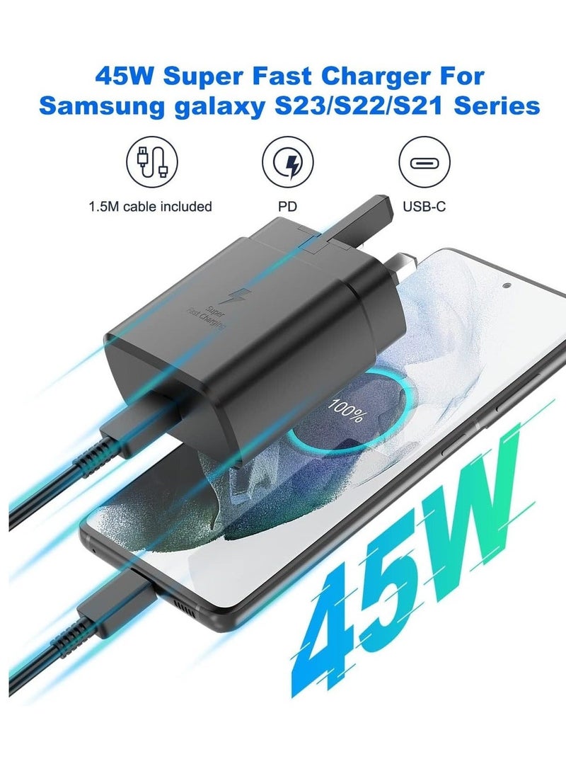 ELTRAZONE شاحن سريع فائق 45 واط USB C 2.0 لهواتف سامسونج جالاكسي S23/S23 ألترا/S23+/S22/S22 ألترا/S22+/S21/S20/نوت 20/نوت 10/A13/A34/A53/A54/تاب S8، موصل USB C مع كابل بطول 2 متر، شحن سريع متكيف، قابس قابل للطي - Image 1