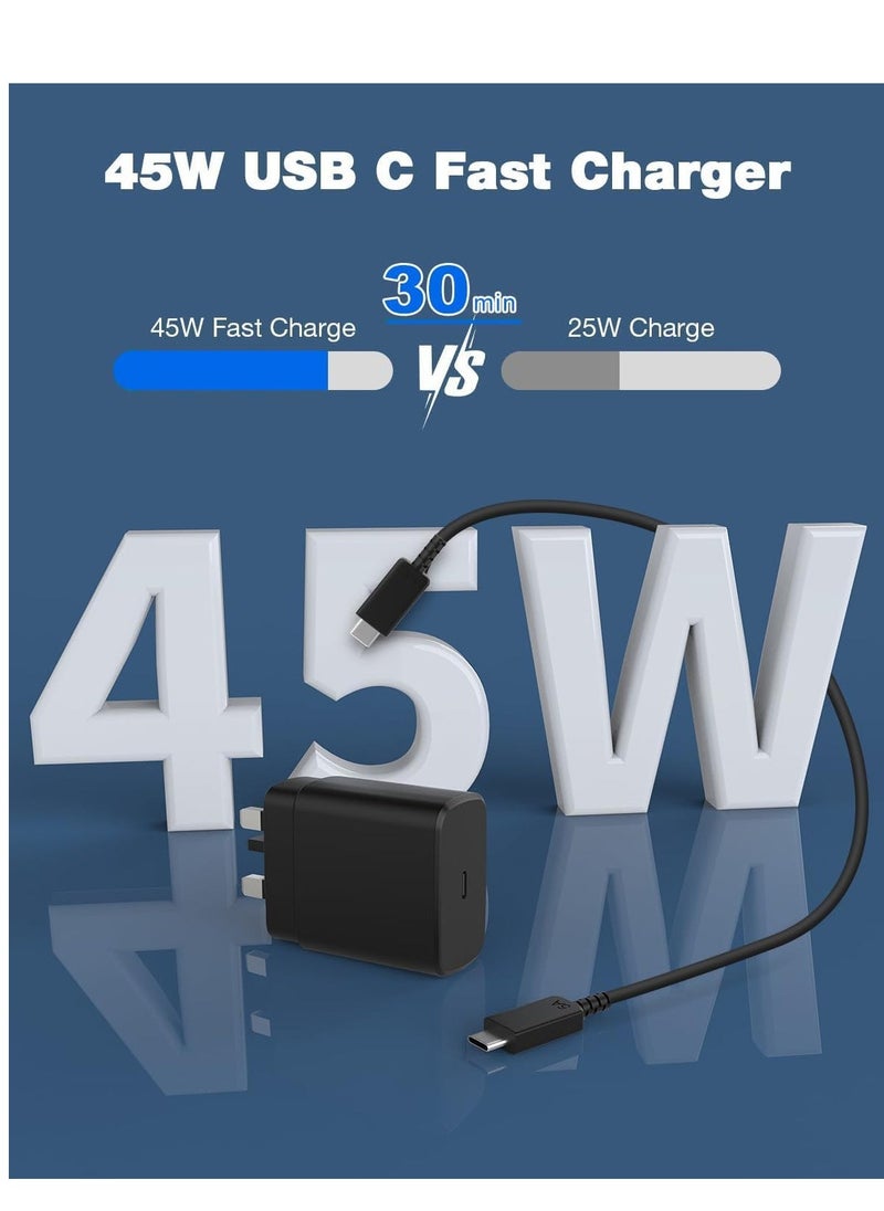 ELTRAZONE شاحن سريع فائق 45 واط USB C 2.0 لهواتف سامسونج جالاكسي S23/S23 ألترا/S23+/S22/S22 ألترا/S22+/S21/S20/نوت 20/نوت 10/A13/A34/A53/A54/تاب S8، موصل USB C مع كابل بطول 2 متر، شحن سريع متكيف، قابس قابل للطي - Image 2