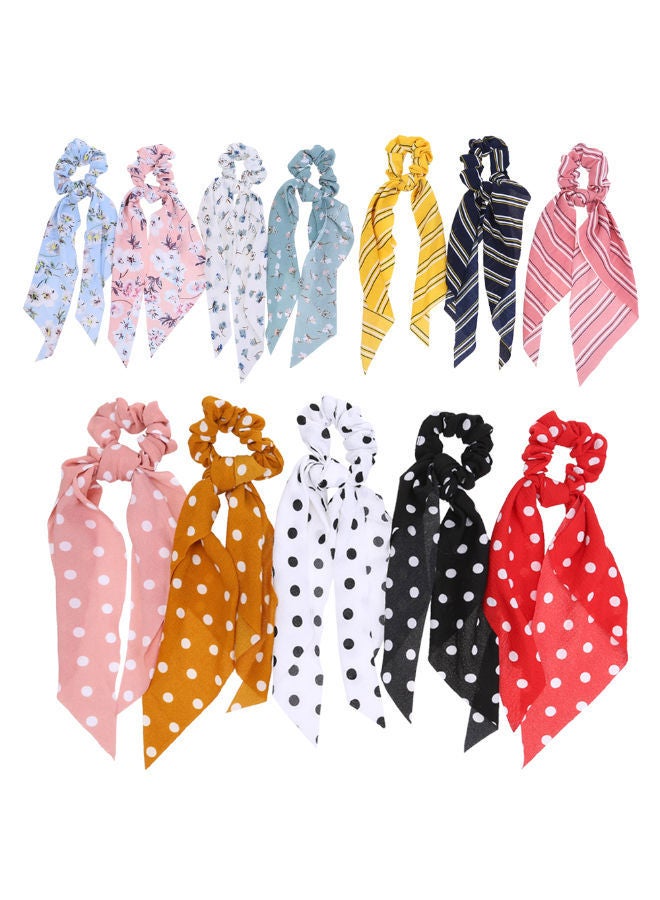 NIBEMINENT 12-Piece Scrunchies Ribbon Bow Scarf Elastic Hair Band Set - Image 1