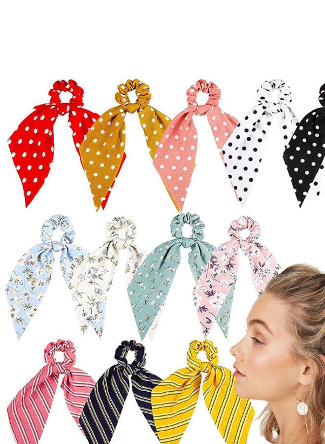 NIBEMINENT 12-Piece Scrunchies Ribbon Bow Scarf Elastic Hair Band Set - Image 2