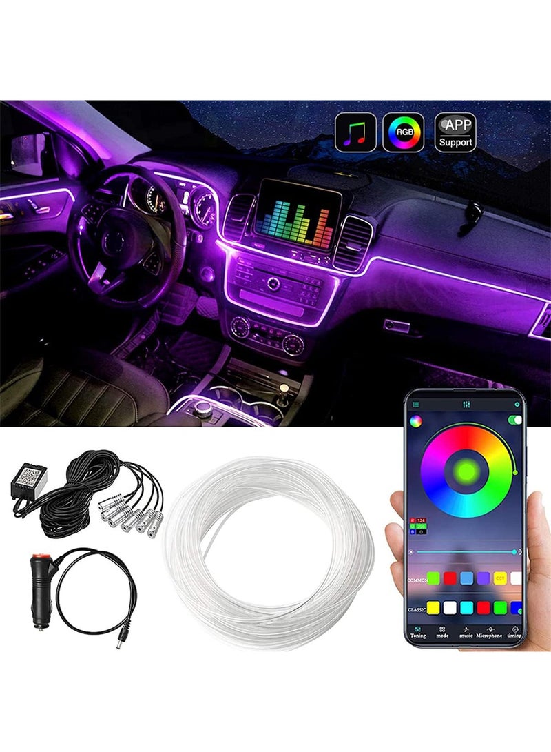 شريط إضاءة LED للسيارة متعدد الألوان RGB، إضاءة داخلية للسيارة 16 مليون لون مع مجموعات إضاءة محيطة بالألياف البصرية ووظيفة الصوت النشط والتحكم اللاسلكي عبر تطبيق Bluetooth، مما يعزز الرؤية والأناقة بتقنية LED المتقدمة - Image 1
