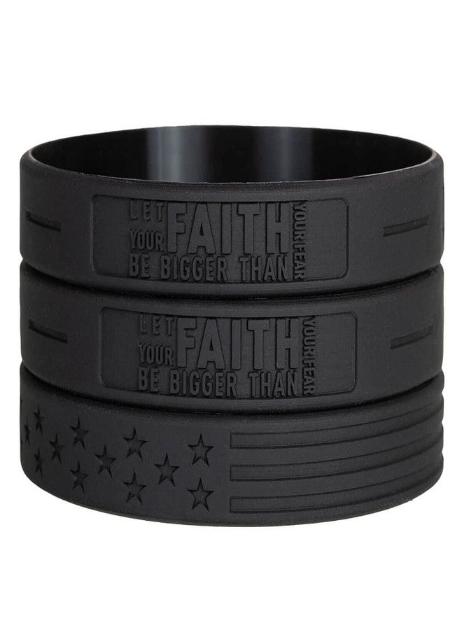 Sainstone Power of Faith Let Faith Bigger Than Fear Inspirational Silicone Bracelets with American Flag - Faith Over Fear Motivational Wristband Gifts for Fight Epidemic for Men Women (3-Pack) - Image 2