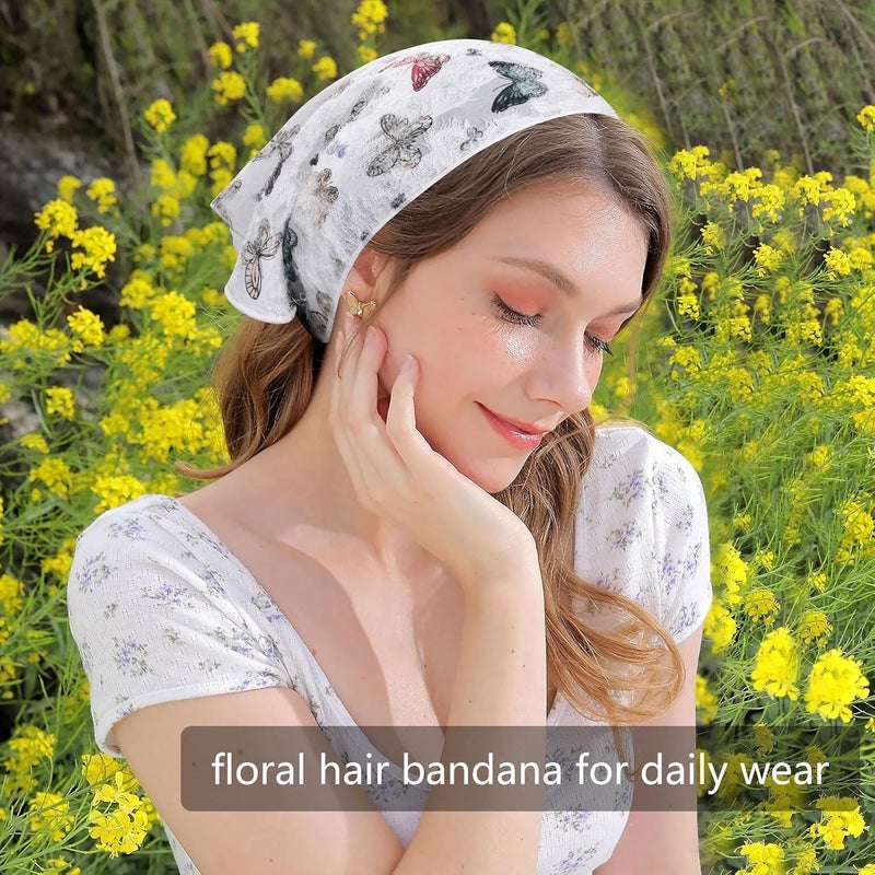 2Pcs Floral Hair Bandanas for Women - Lightweight Tie-back Mesh Head Scarf - Image 2