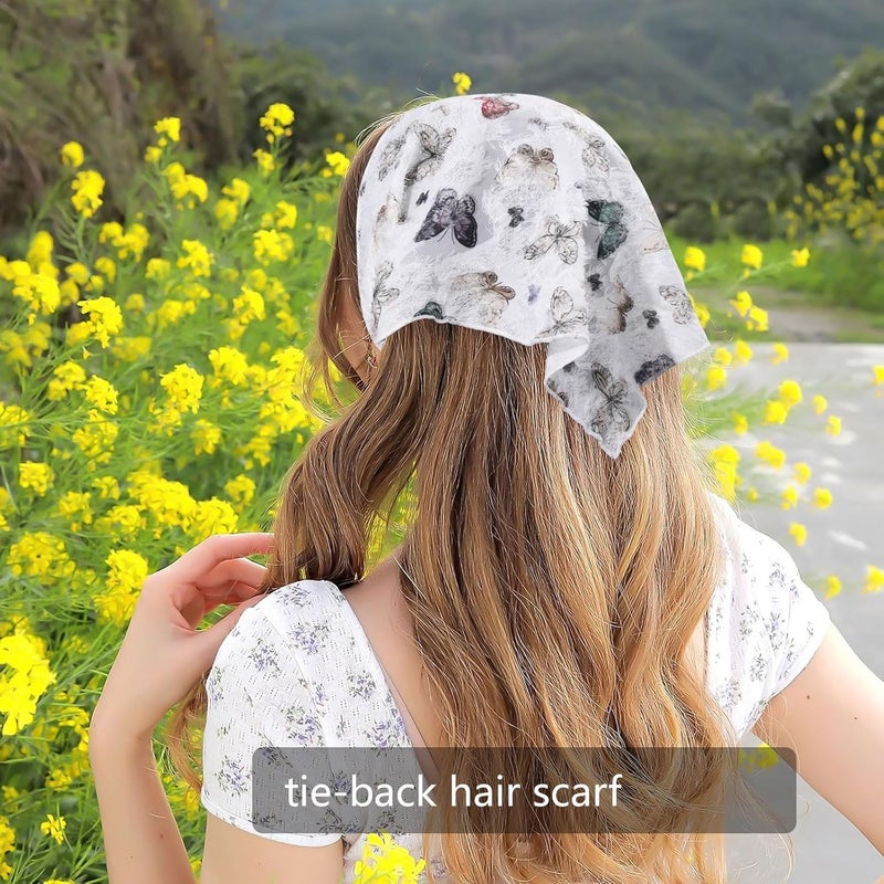 2Pcs Floral Hair Bandanas for Women - Lightweight Tie-back Mesh Head Scarf - Image 3