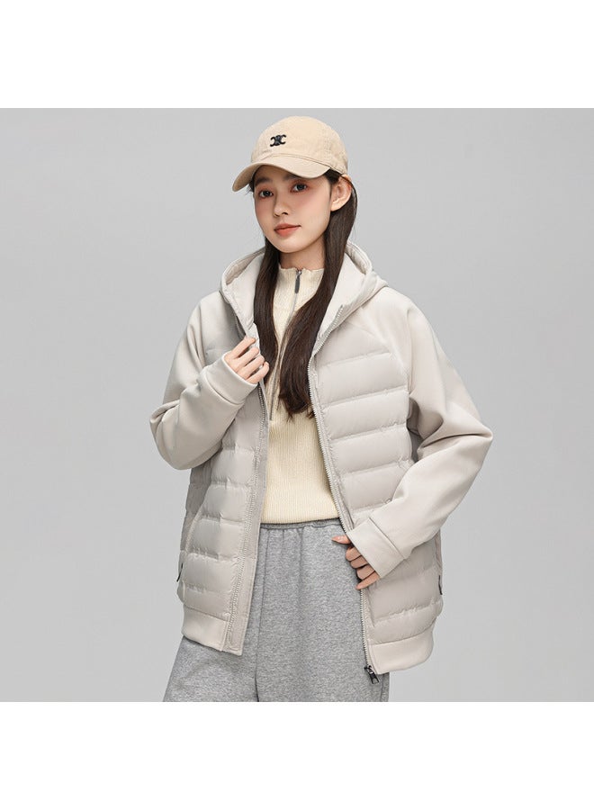 Winter Knitted Fabric Down Jacket Coat with Ribbed Sleeves Lightweight Sports Outerwear