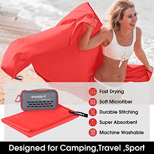 4Monster Camping Towels Super Absorbent, Fast Drying Microfiber Travel Towel, Quick Dry Ultra Soft Compact Gym Towel for Swimming Beach Hiking Yoga Travel Sports Backpack (20.00" x 12.00", Red) - Image 2