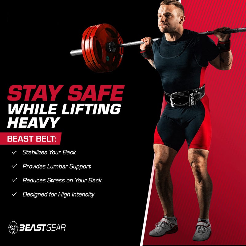 Beast Gear Weight Lifting Belt for Women & Men - Leather PowerBelt with Back and Core Support for Weightlifting, Strength Training, Squat and Deadlift Routines (Medium) - Image 2