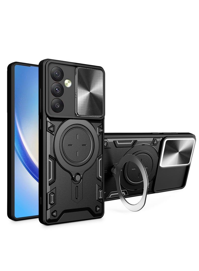 جراب حمايه مقاوم للصدمات وحمايه للكاميرا مزود بدبله معدنيه سي دي متوافق مع Samsung Galaxy A34 (اسود)