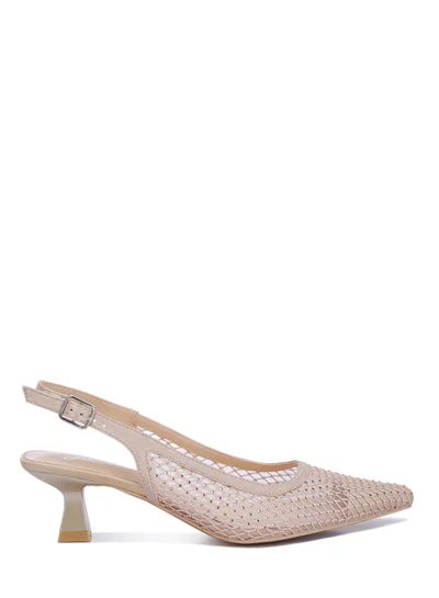 London Rag Rhinestone Embellished Slingback Mules in Beige