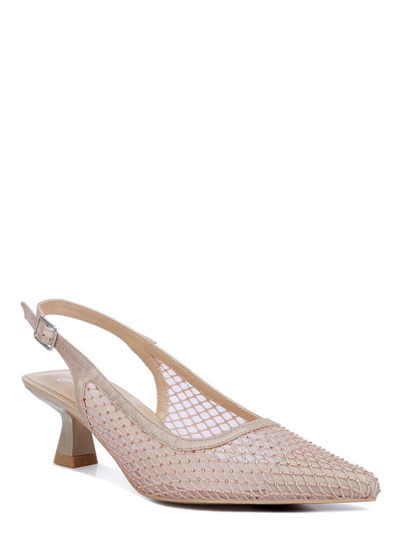 London Rag Rhinestone Embellished Slingback Mules in Beige  - Image 2