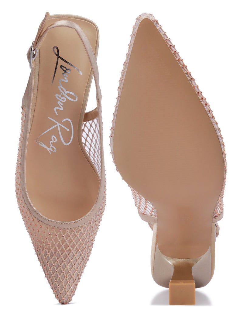 London Rag Rhinestone Embellished Slingback Mules in Beige  - Image 4