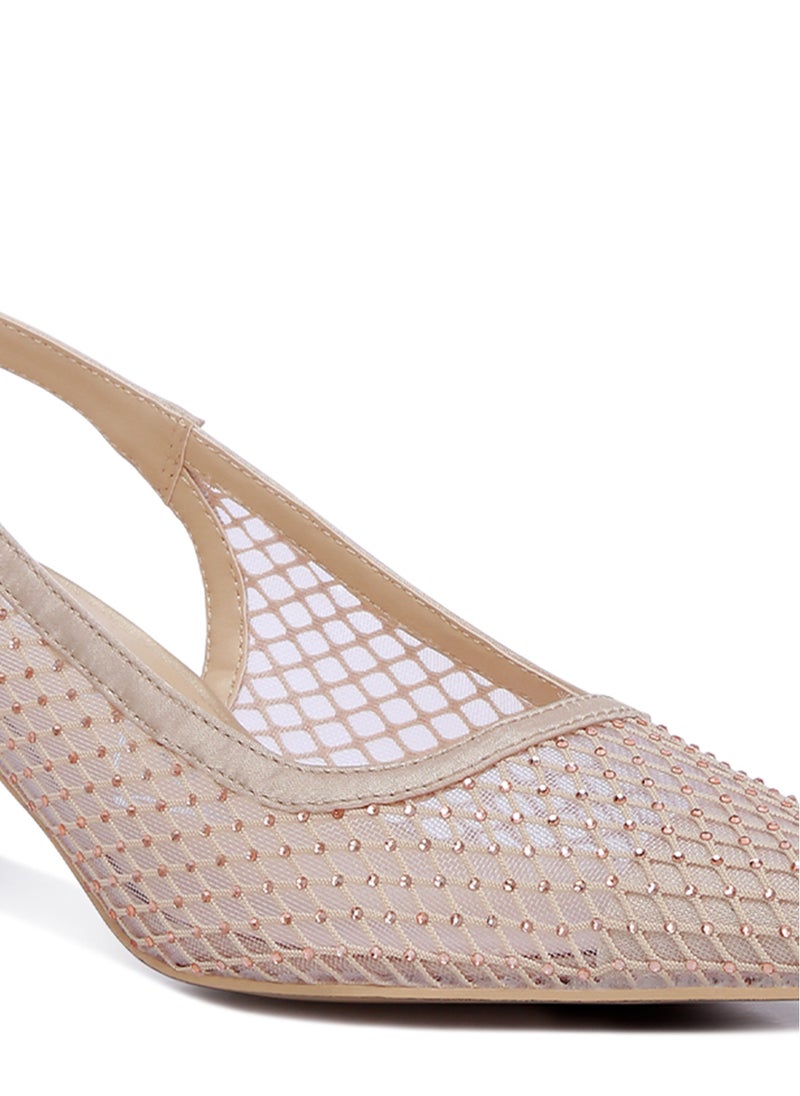 London Rag Rhinestone Embellished Slingback Mules in Beige  - Image 5