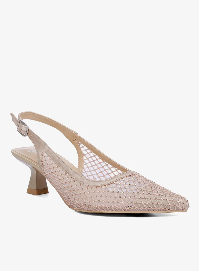 London Rag Beige Rhinestone Embellished Slingback Mules in Beige for Women | Best Price UAE