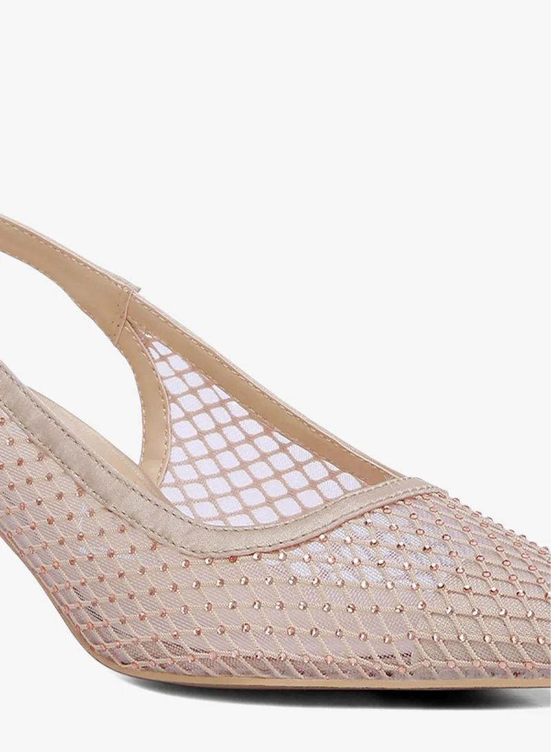 London Rag Beige Rhinestone Embellished Slingback Mules in Beige for Women | Best Price UAE