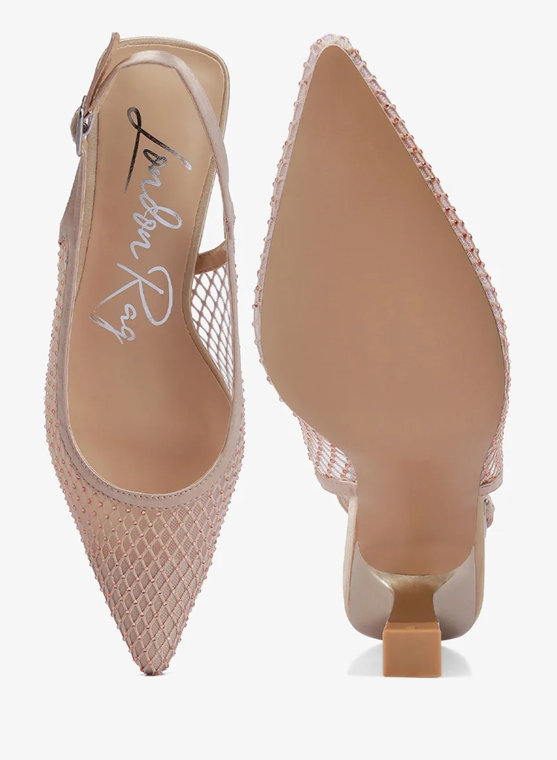 London Rag Beige Rhinestone Embellished Slingback Mules in Beige for Women | Best Price UAE