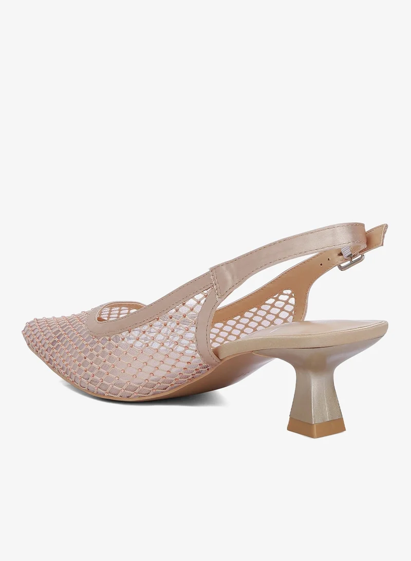 London Rag Beige Rhinestone Embellished Slingback Mules in Beige for Women | Best Price UAE