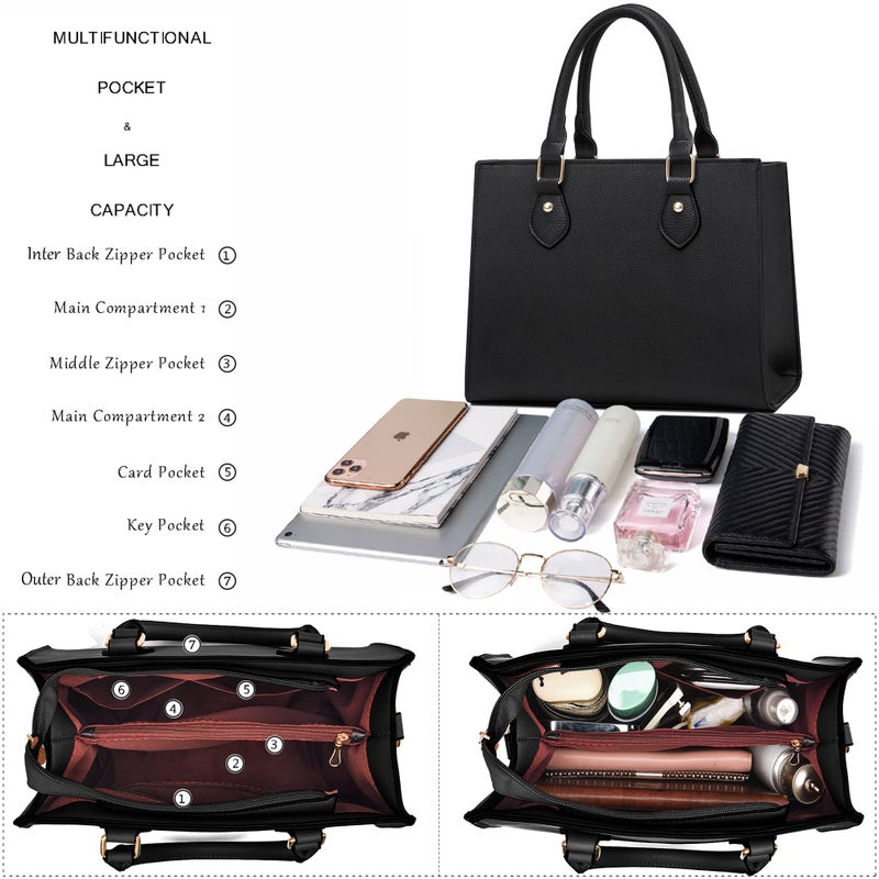 CHICAROUSAL Crossbody Purses and Handbags for Women PU Leather Tote Top Handle Satchel Shoulder Bags (1 LiZ Black) - Image 5