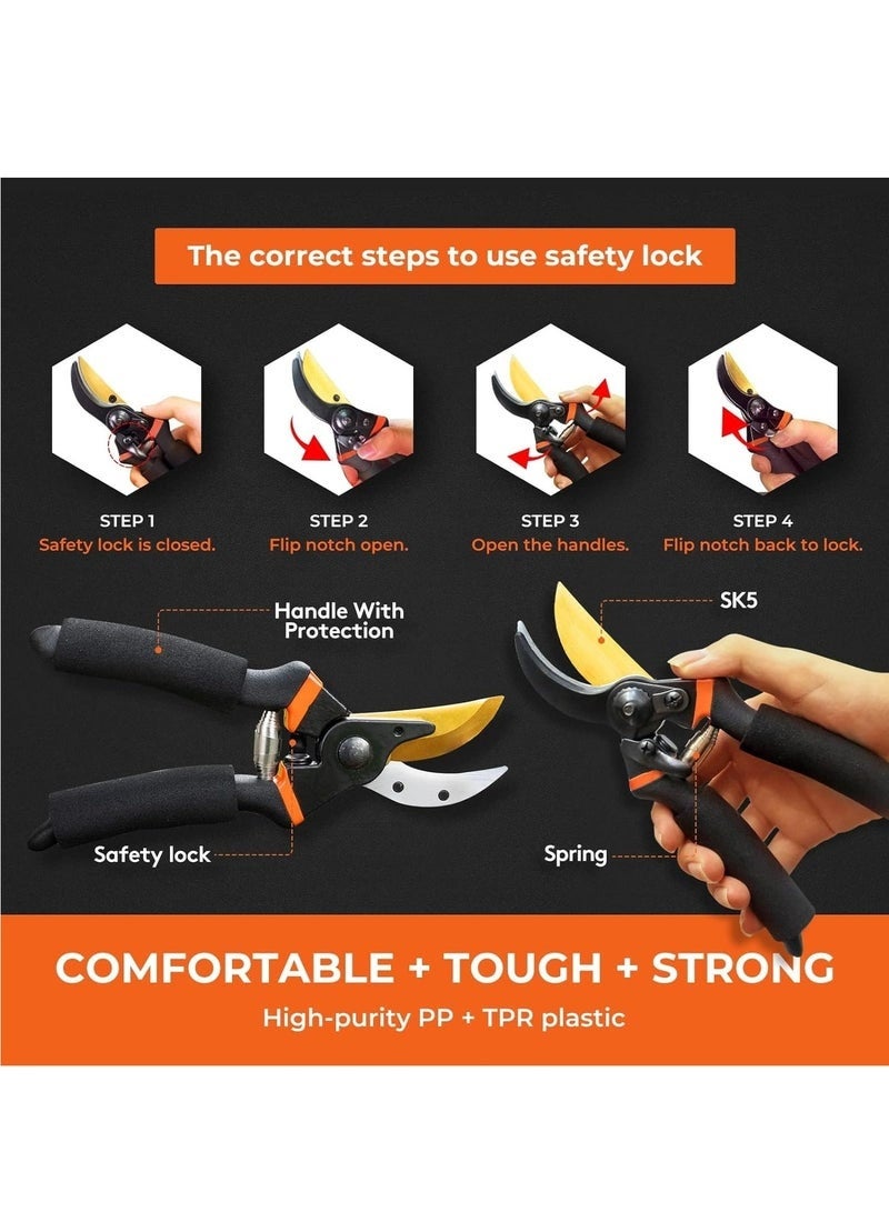 Arabest Bypass Pruning Shears for Garden Effortless Pruning Shears for Grapevines Bonsai Gardens Trim Tree Branches and Flowers with Ease with SK5 Steel Sharp Blades and Soft Cushion Grip Handle - Image 3