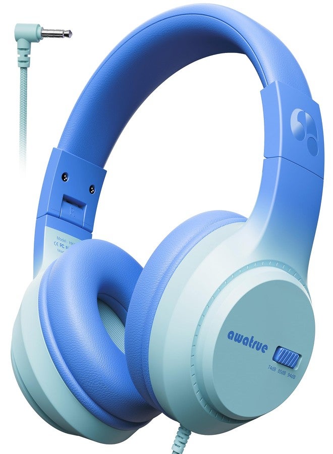awatrue Kids Headphones with Cord for School, 74/85/94dB Volume Limit, Wired Over-Ear Headphones for Kids Boys Girls, Stereo Sound 3.5mm Jack for Tablet, Kindle, YOTO Player, Airplane Travel, Blue - Image 1
