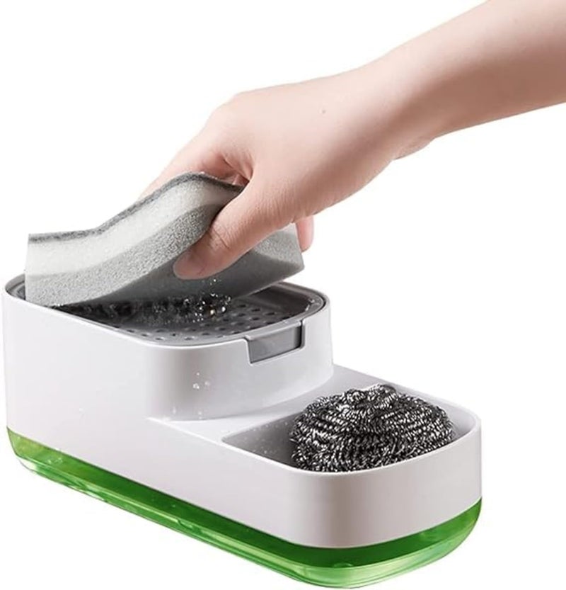 DPISZONE Dish Soap Liquid Dispenser Sponge Holder Dishwashing Soap Dispenser Kitchen Sink Countertop Dish Soap Pump Dispenser Soap Dispenser 3 in 1 Dispenser for Kitchen Bathroom - Image 1