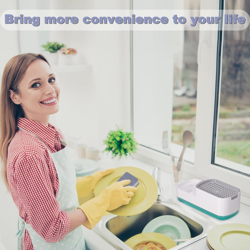 DPISZONE Dish Soap Liquid Dispenser Sponge Holder Dishwashing Soap Dispenser Kitchen Sink Countertop Dish Soap Pump Dispenser Soap Dispenser 3 in 1 Dispenser for Kitchen Bathroom - Image 3
