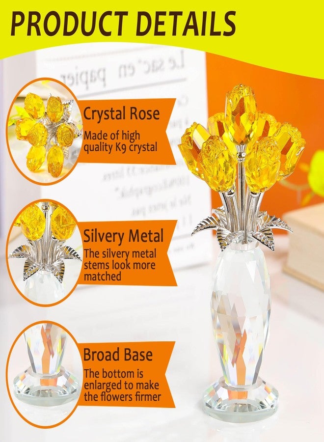 Movdyka Crystal Yellow Rose Flower Figurine with Vase Handmade Romantic Glass Rose for Wife Mom on Birthday Christmas Wedding Home Decorations - Image 3