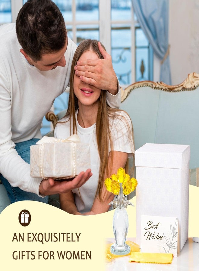 Movdyka Crystal Yellow Rose Flower Figurine with Vase Handmade Romantic Glass Rose for Wife Mom on Birthday Christmas Wedding Home Decorations - Image 4