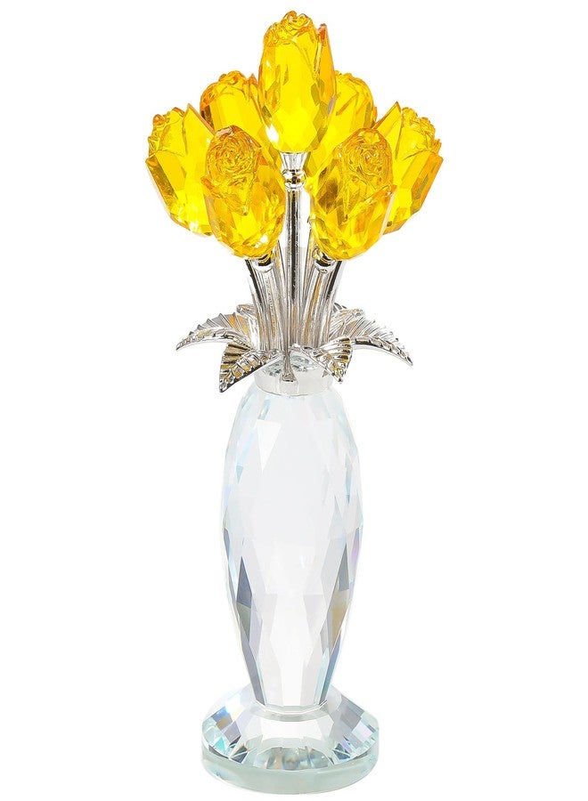 Movdyka Crystal Yellow Rose Flower Figurine with Vase Handmade Romantic Glass Rose for Wife Mom on Birthday Christmas Wedding Home Decorations - Image 1