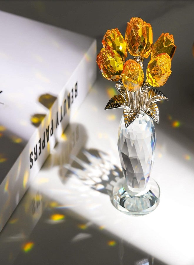 Movdyka Crystal Yellow Rose Flower Figurine with Vase Handmade Romantic Glass Rose for Wife Mom on Birthday Christmas Wedding Home Decorations - Image 2