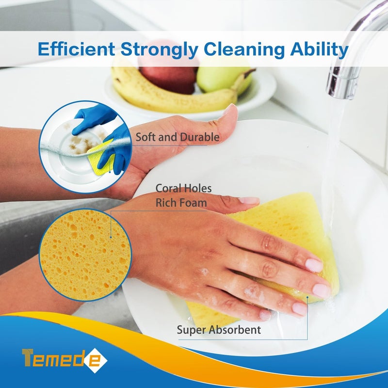 Temede Large Cellulose Sponges, Kitchen Sponges for Dish, Thick Heavy Duty Scrub Sponges, Non-Scratch Scrubber for Household, Cookware, Bathroom, Compressed Packaging (5 Pack) - Image 5