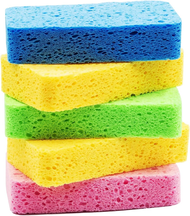 Temede Large Cellulose Sponges, Kitchen Sponges for Dish, Thick Heavy Duty Scrub Sponges, Non-Scratch Scrubber for Household, Cookware, Bathroom, Compressed Packaging (5 Pack) - Image 1