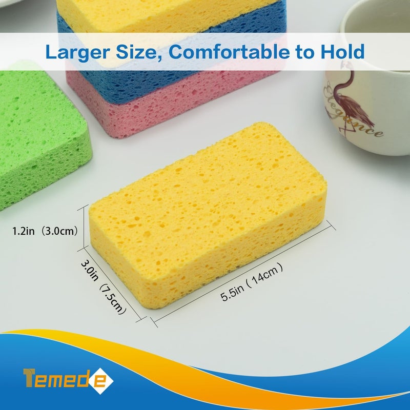 Temede Large Cellulose Sponges, Kitchen Sponges for Dish, Thick Heavy Duty Scrub Sponges, Non-Scratch Scrubber for Household, Cookware, Bathroom, Compressed Packaging (5 Pack) - Image 2