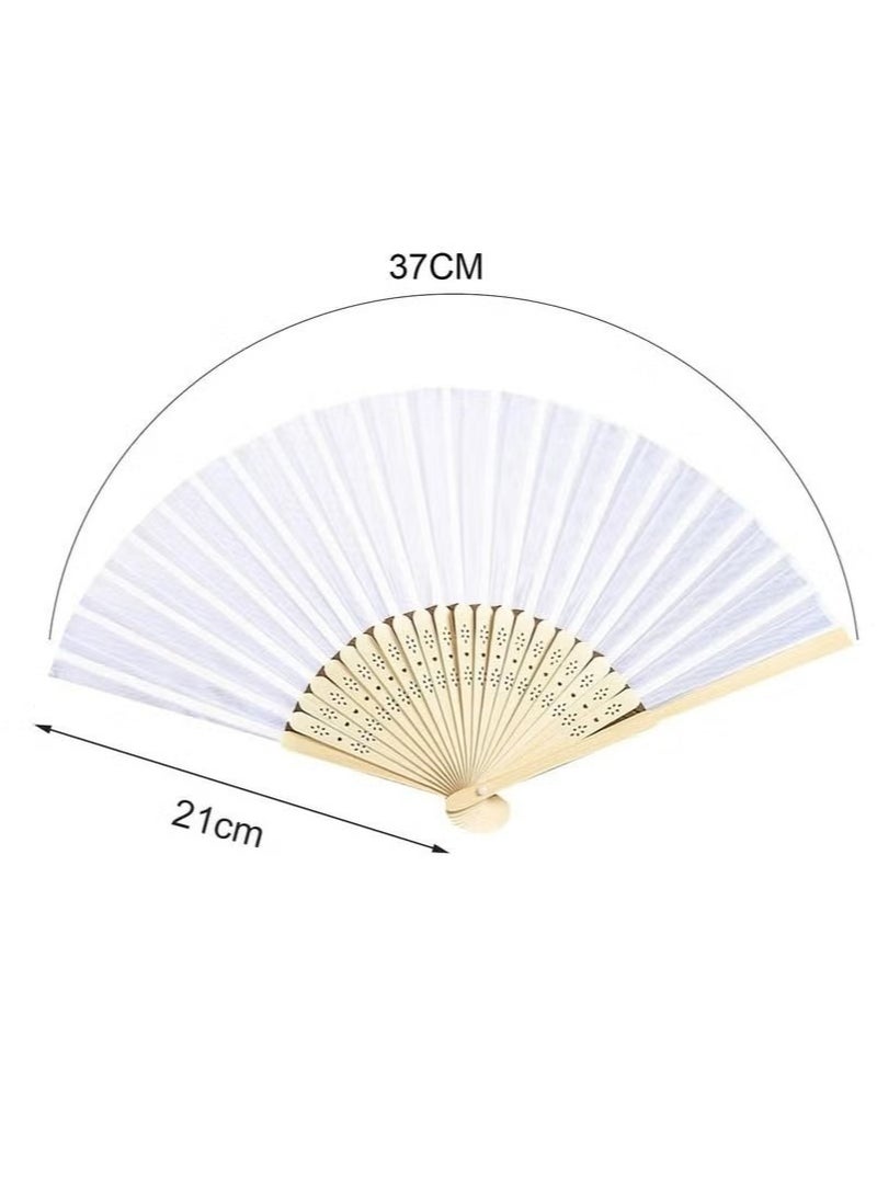 GMORO 2Pcs Folding Fans, White Folding Fans, Foldable Bamboo Fans, Hand Fan for Women, Silk Fabric Handheld Folded Fan, Chinese Fan for DIY Decoration, Wedding, Dancing Party, Summer - Image 4