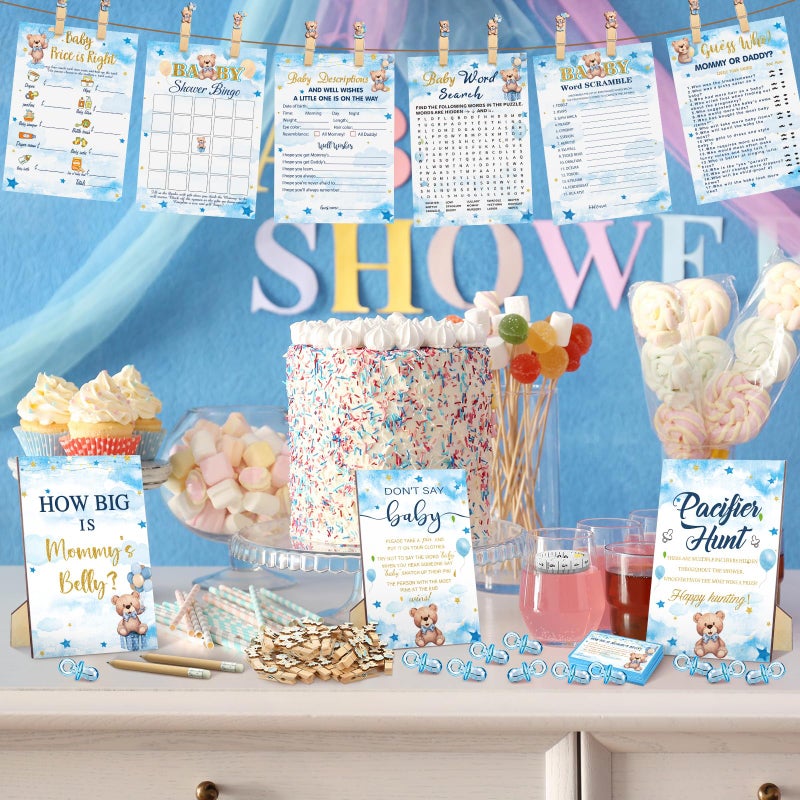 Sherr 476 Pcs Bear Baby Shower Games 6 Sets Activities Cards Pacifier Hunt Game 50 Pacifiers How Big is Mommy's Belly Sign 50 Guessing Cards 2 Measuring Tape Don't Say Baby Sign 50 Clothespin - Image 5