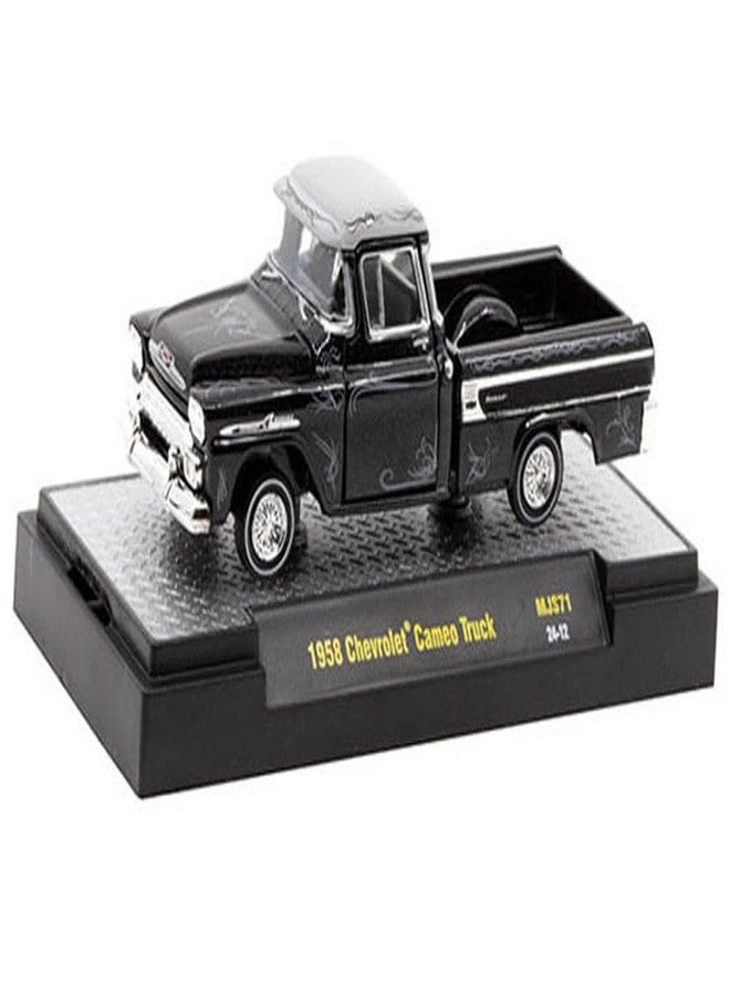 m2 Machines 1958 Chevy Cameo Pickup Truck Black Metallic with Graphics and Gray Top Lowriders Limited Edition to 5500 Pieces Worldwide 1/64 Diecast Model Car by M2 31500-MJS71 - Image 3