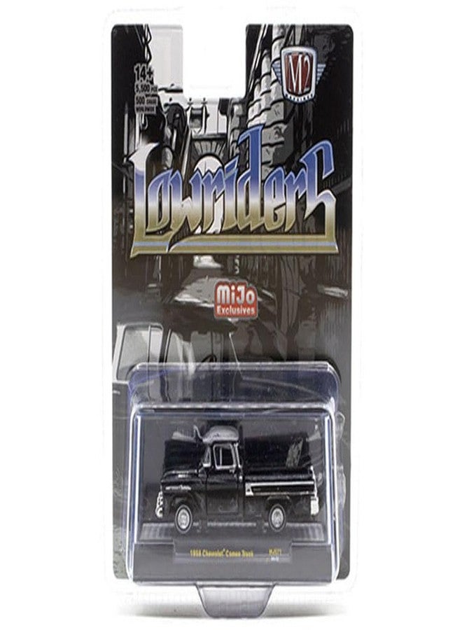 m2 Machines 1958 Chevy Cameo Pickup Truck Black Metallic with Graphics and Gray Top Lowriders Limited Edition to 5500 Pieces Worldwide 1/64 Diecast Model Car by M2 31500-MJS71 - Image 4