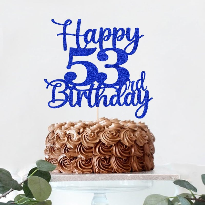 Kaoenla Glitter Happy 53rd Birthday Cake Topper Hello 53 Cheers to 53 Years 53th Anniversary /53 years old birthday Party Deco (53rd  blue) - Image 4