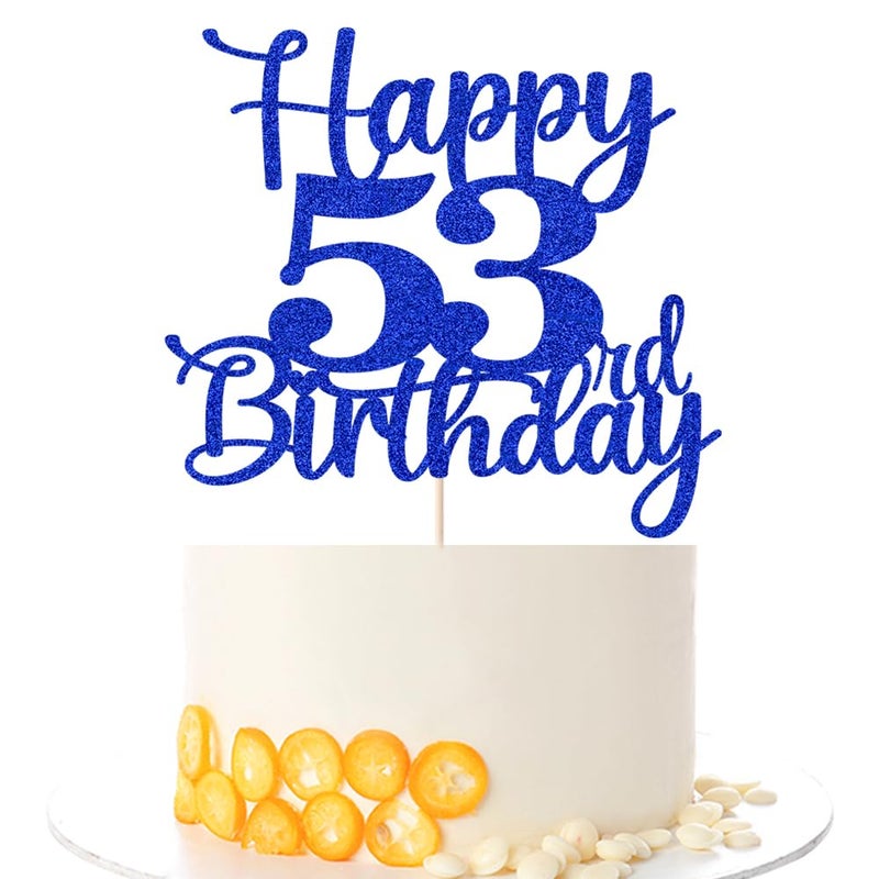 Kaoenla Glitter Happy 53rd Birthday Cake Topper Hello 53 Cheers to 53 Years 53th Anniversary /53 years old birthday Party Deco (53rd  blue) - Image 1