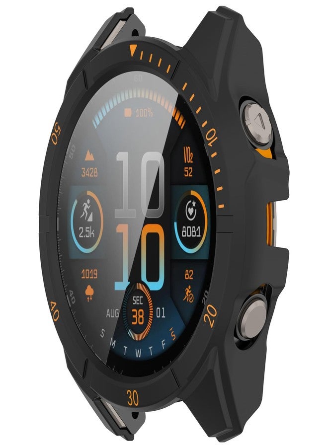 AWADUO Compatible with Garmin Fenix 8 51mm Smartwatch Full Coverage PC Protective Case Cover with Tempered Glass Touchable Screen Protector Smartwatch Accessories(Black+Orange) - Image 3