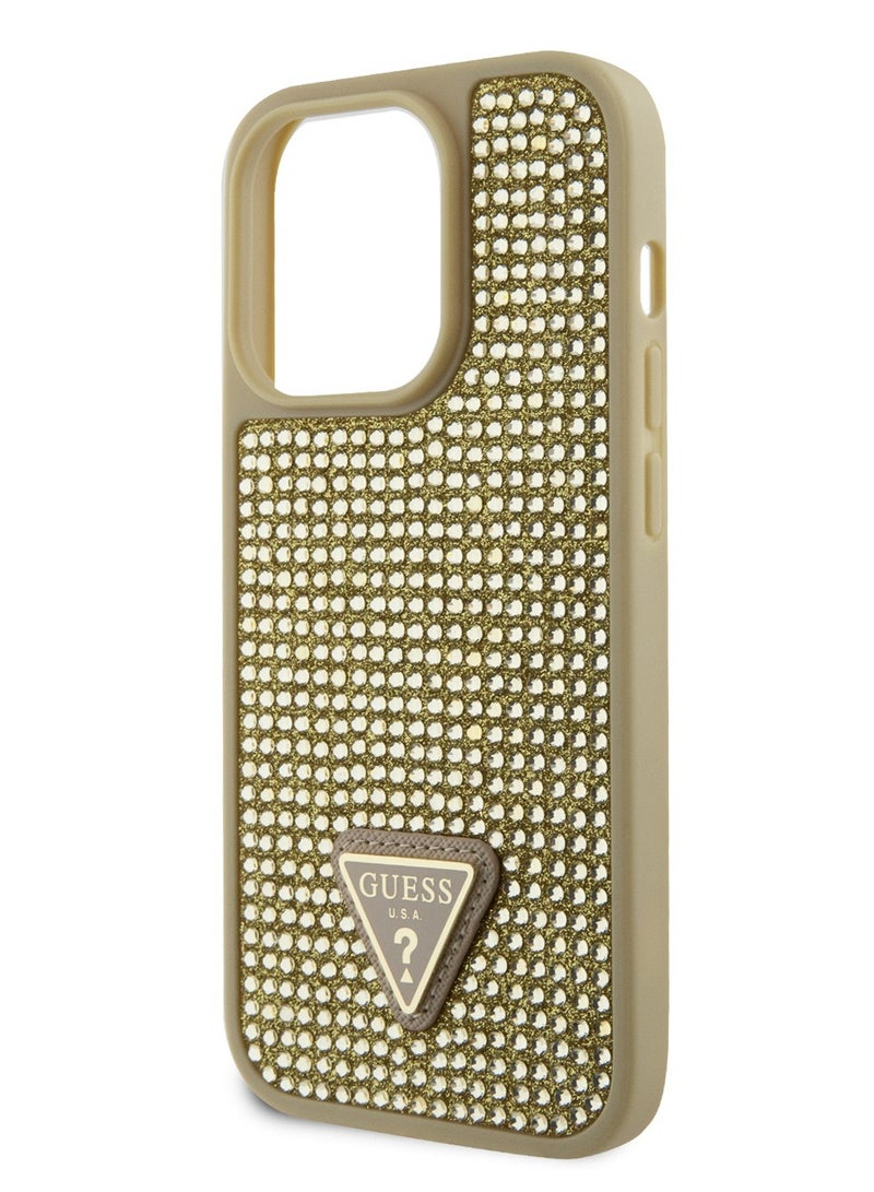 GUESS iPhone 15 Pro Max Rhinestone Case with Triangle Logo Back Cover / Protection Against Dirt and Scratches - Gold - Image 4
