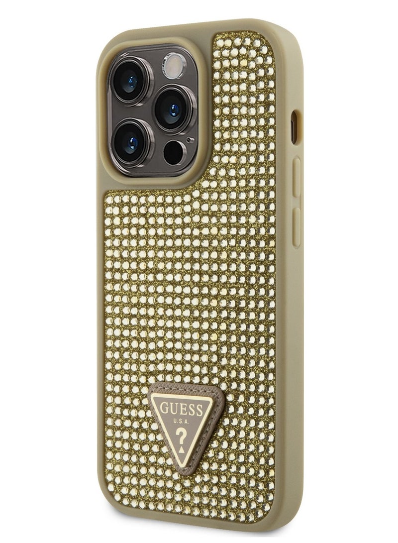GUESS iPhone 15 Pro Max Rhinestone Case with Triangle Logo Back Cover / Protection Against Dirt and Scratches - Gold - Image 3